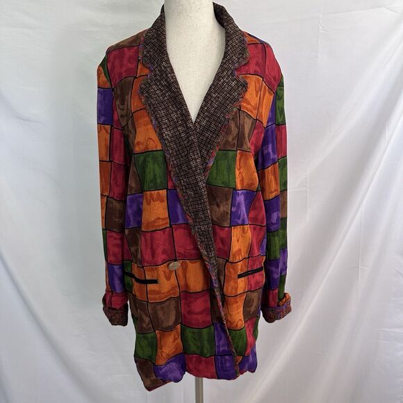 Cache Vintage Rayon Funky Long Blazer Jacket SMALL 4/6 MCM Geometric Art to Wear - Picture 1 of 8
